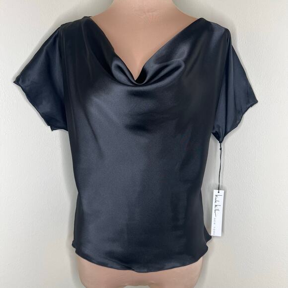 Nicole Miller Tops - Nicole Miller Blouse XS Black Satin Drape Cowl Neck Elegant Going Out Chic NEW